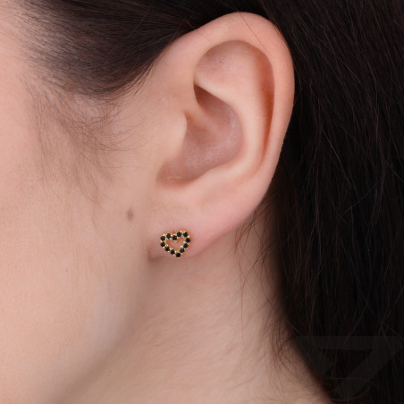 Kolczyki serca z czarnymi cyrkoniami, srebro 925 koloru złotego