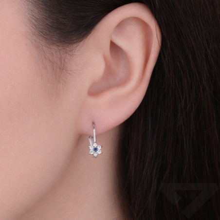 Kolczyki dla dziewczynki kwiatki z granatową cyrkonią, srebro 925