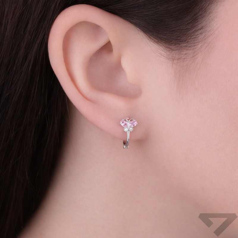 Kolczyki dla dziewczynki motylki z cyrkonią białą i jasno różową, srebro 925