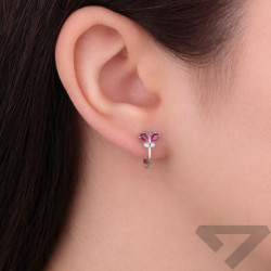 Kolczyki dla dziewczynki motylki z cyrkonią białą i ciemno różową, srebro 925