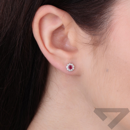 Kolczyki dla dziewczynki kwiatki z cyrkonią białą i różową, srebro 925