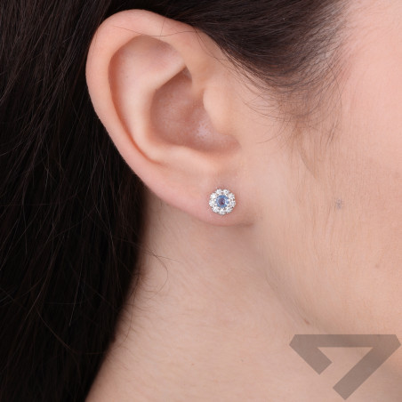 Kolczyki dla dziewczynki kwiatki z cyrkonią białą i błękitną, srebro 925