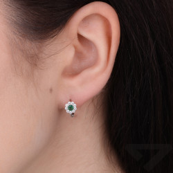 Kolczyki dla dziewczynki kwiatki z cyrkonią białą i zieloną, srebro 925