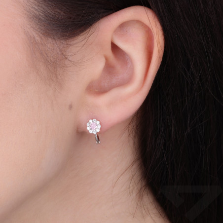 Kolczyki dla dziewczynki kwiatki z cyrkonią białą i różową, srebro 925