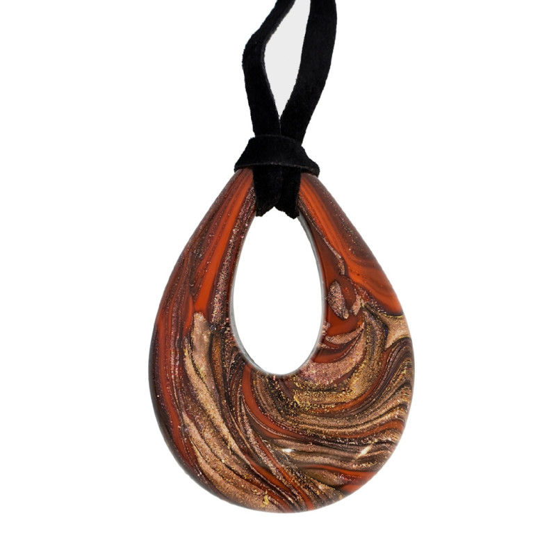 Naszyjnik OVER ze szkła Murano kropla czerwono brązowa