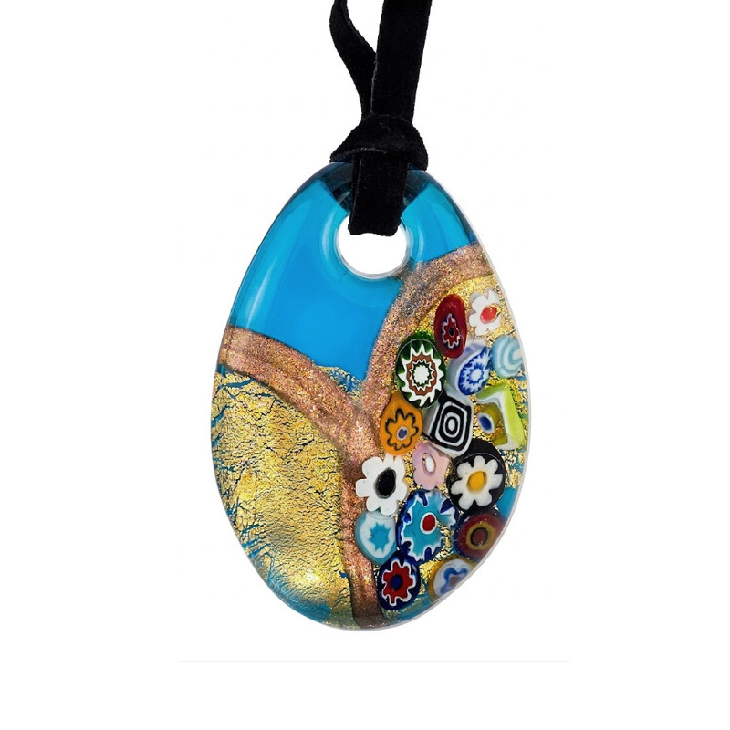 Naszyjnik OVER ze szkła Murano kropla niebiesko złota