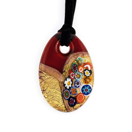 Naszyjnik OVER ze szkła Murano kropla bordowo złota