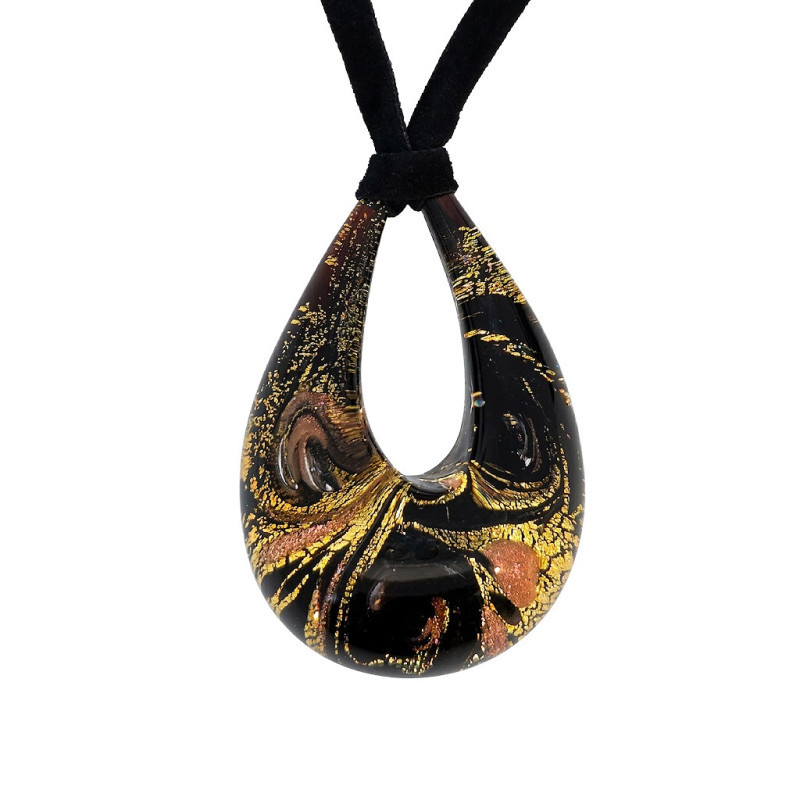 Naszyjnik OVER ze szkła Murano kropla złoto brązowo czarna