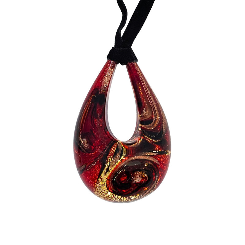 Naszyjnik OVER ze szkła Murano kropla w kolorze złoto czerwonym