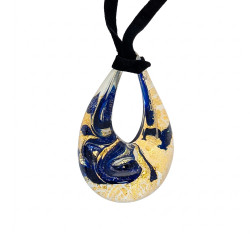 Naszyjnik ze szkłem Murano OVER kropla złoto szafirowa