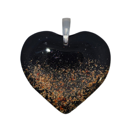 Serduszko ze szkła Murano CASANOVA czarne z brązowymi drobinkami