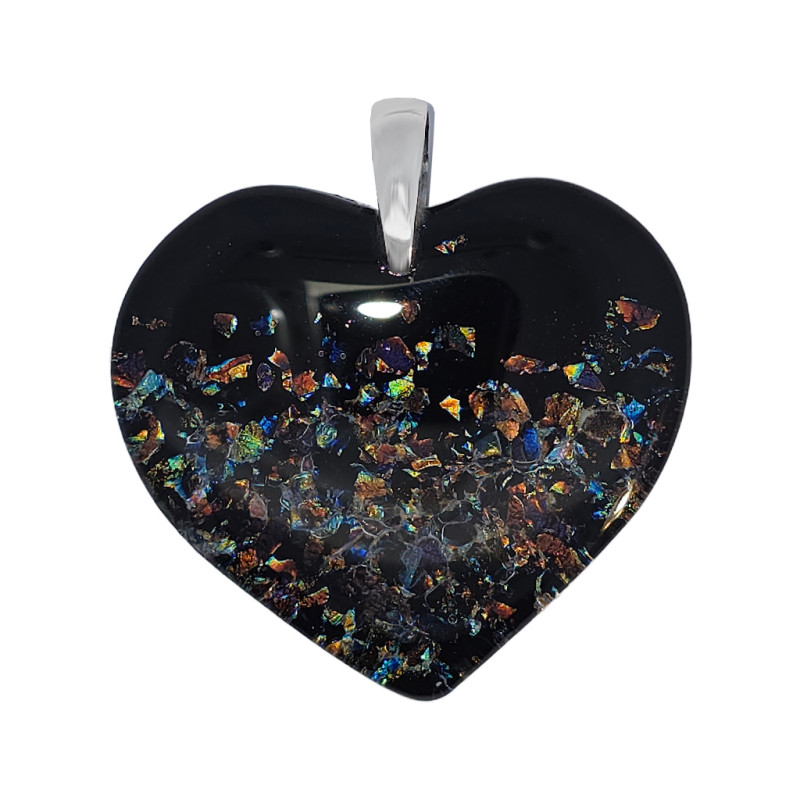 Serduszko ze szkła Murano CASANOVA czarne z kolorowymi drobinkami