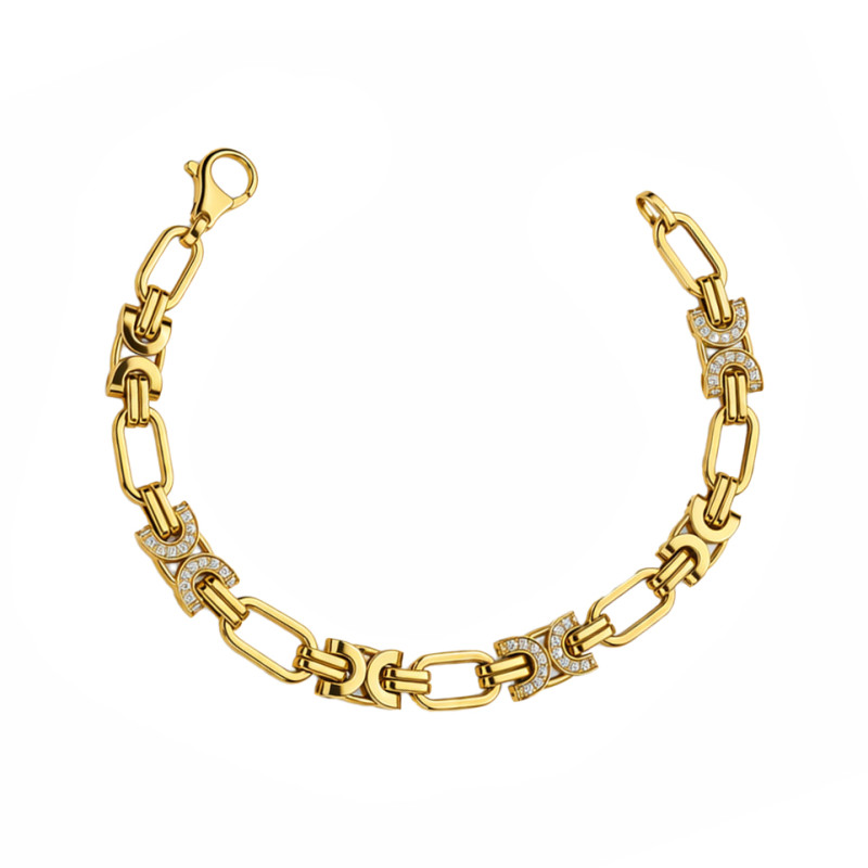 Bransoletka fantazyjny splot z cyrkoniami, złoto 585