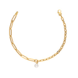 Bransoletka złota dmuchane ogniwa rolo z perłą, próba 585