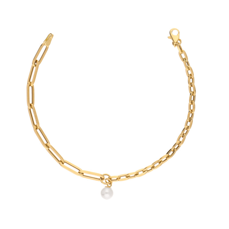 Bransoletka złota dmuchane ogniwa rolo z perłą, próba 585