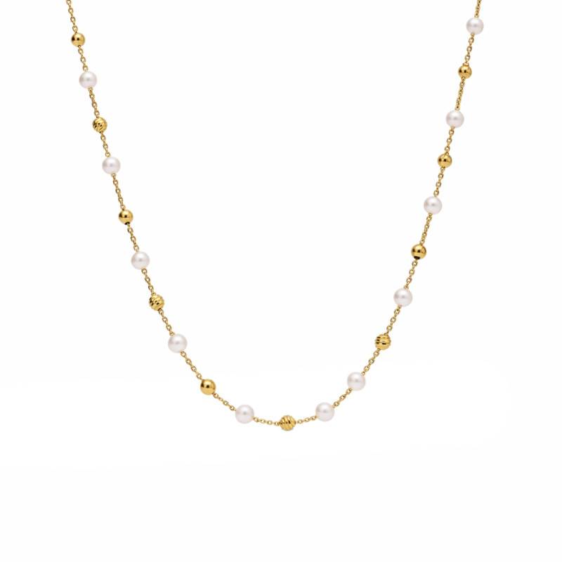 Naszyjnik złoty z perełkami, próba 585