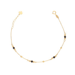 Bransoletka kulki czarne fasetowane i kulki złote grawerowane, próba 375