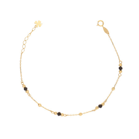 Bransoletka kulki czarne fasetowane i kulki złote grawerowane, próba 375