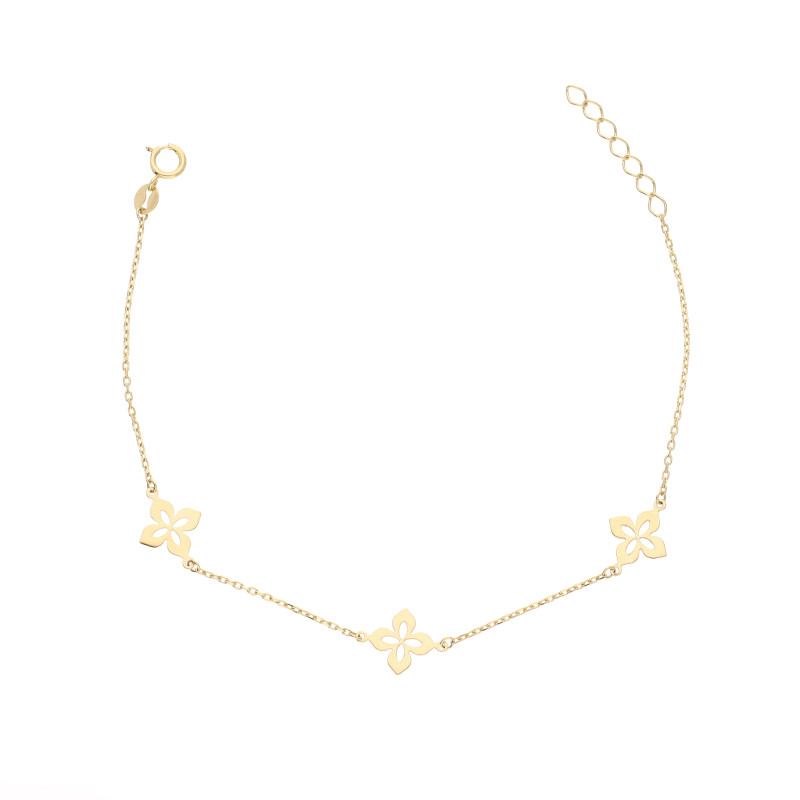 Bransoletka złota z ażurową koniczynką, próba 585