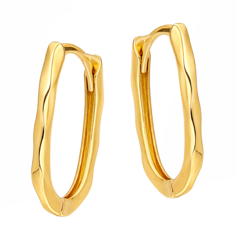 Kolczyki złote owale z falowaną powierzchnią, próba 585