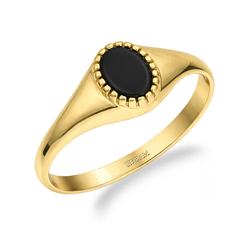 Pierścionek złoty z onyksem jubilerskim, próba 375