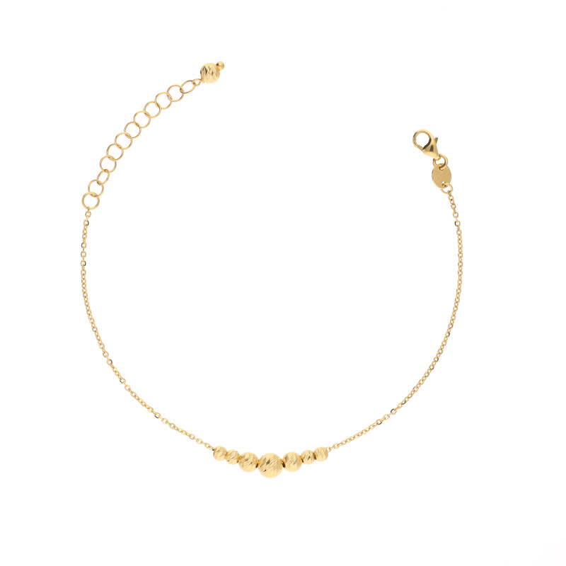 Bransoletka złota z kulkami diamentowanymi na łańcuszku rolo, próba 585