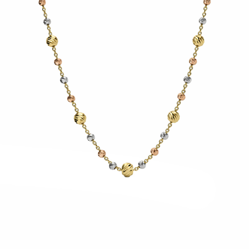 Naszyjnik złoty trzy kolory z diamentowanymi kulkami, próba 585