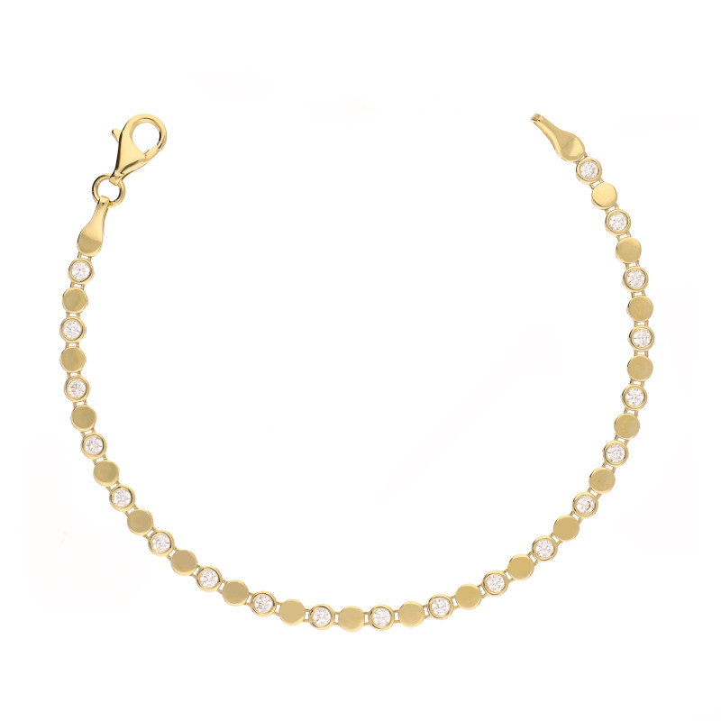 Bransoletka złota damska gładkie koła i cyrkonie próba 585