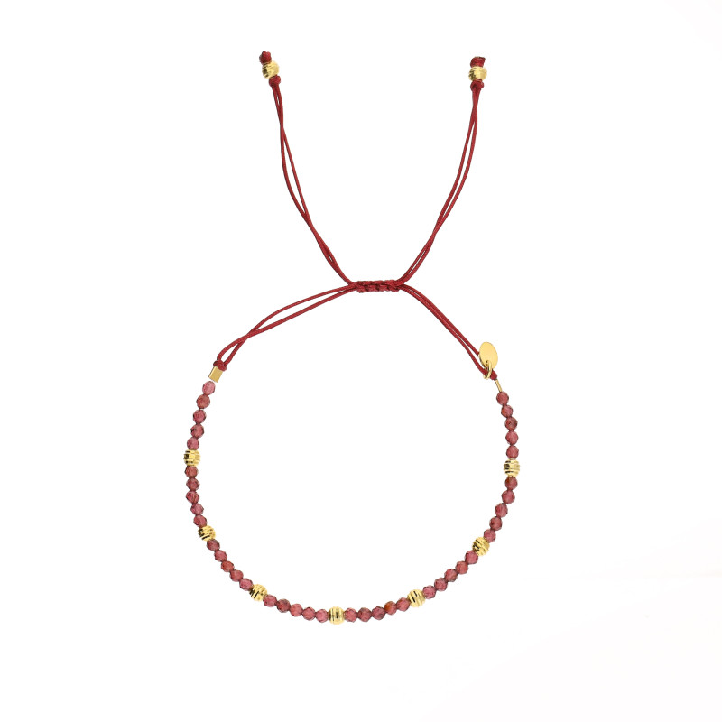 Bransoletka sznurkowa z kulkami granatu i srebrnymi elementami 925 koloru złotego