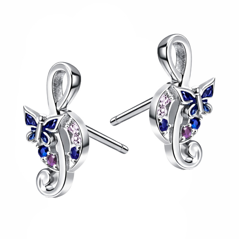 Srebrne Kolczyki Klucz Wiolinowy z Cyrkoniami - JubilerSezam.pl