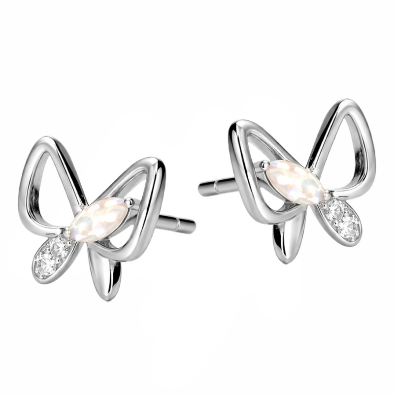 Srebrne Kolczyki Motyl z Opalem i Cyrkoniami - JubilerSezam.pl