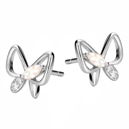 Srebrne Kolczyki Motyl z Opalem i Cyrkoniami - JubilerSezam.pl
