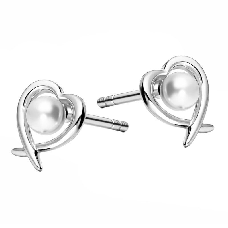 Srebrne Kolczyki z Perłą w Sercu - JubilerSezam.pl