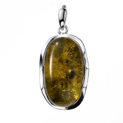 Zawieszka wisior z bursztynem zielonym i chmurką w srebrze