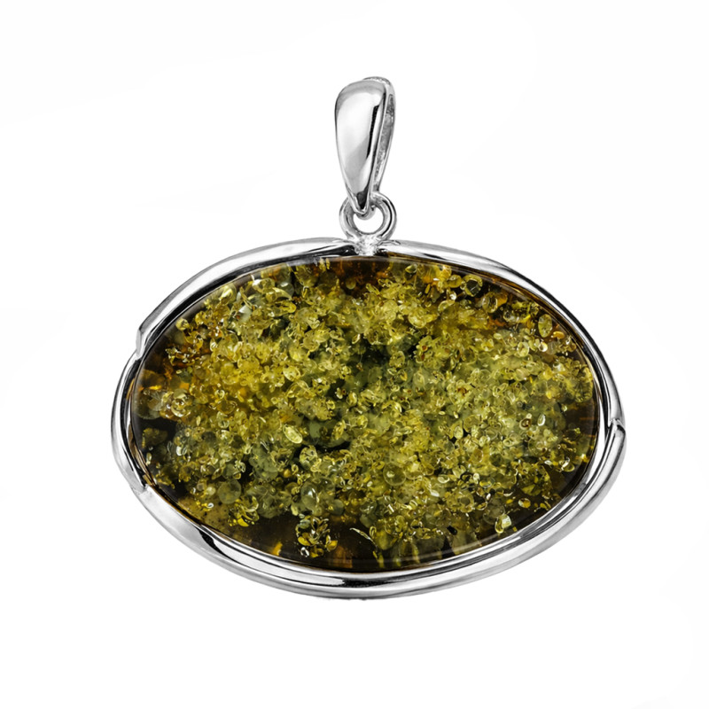 Wisior srebrny925 z bursztynem zielonym