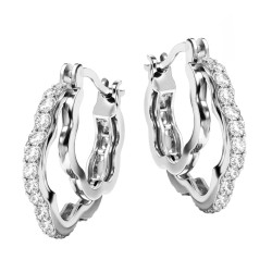 Kolczyki srebrne owalne podwójne koła z kwiatową otoczką i cyrkoniami próba 925