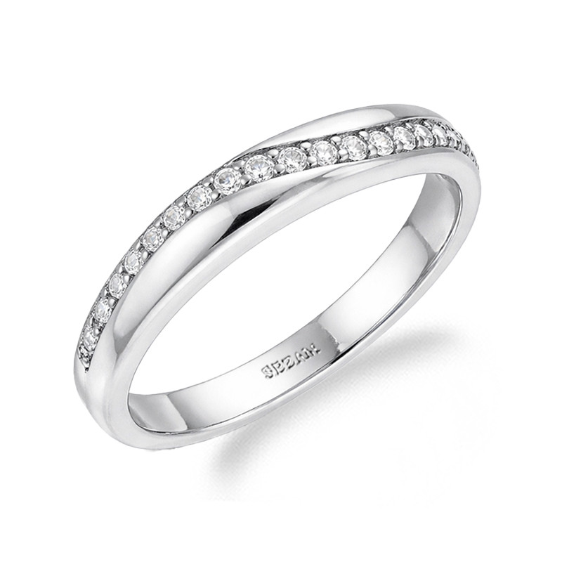 Pierścionek z falą z cyrkonii, srebro 925