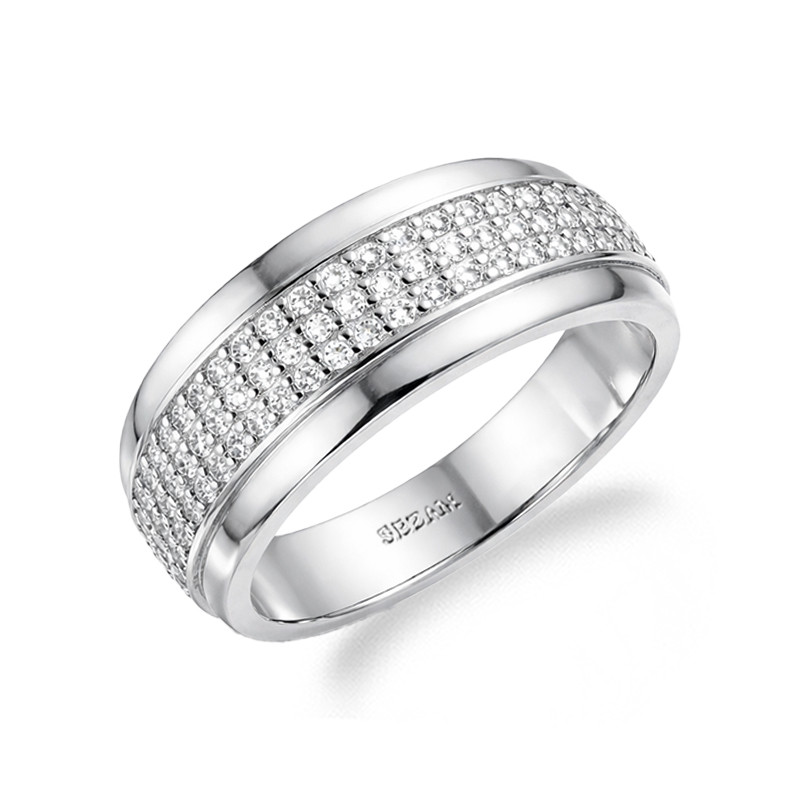 Pierścionek z trzema rzędami cyrkonii, srebro 925