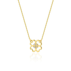 Naszyjnik złoty próby 585 koniczynka z diamentami 0,02 ct