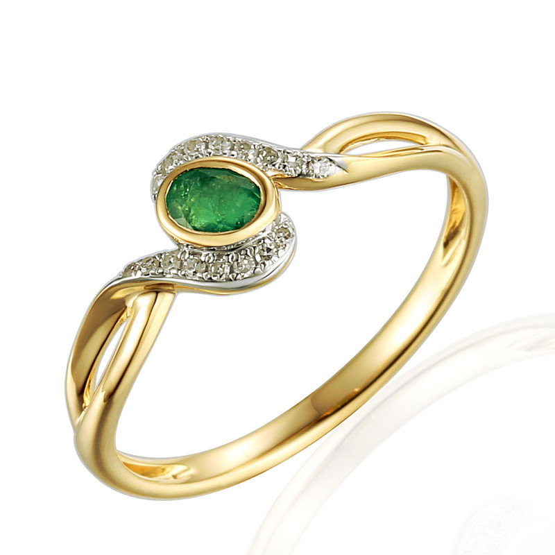 Pierścionek z diamentami 0,05 ct i szmaragdem 0,17 ct, złoto 585