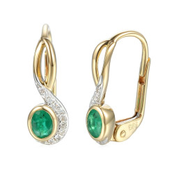 Kolczyki ze szmaragdem 0,32 ct i diamentami 0,06 ct, złoto 585