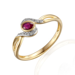Pierścionek złoty 585 z rubinem 0,24 ct i diamentami 0,05 ct