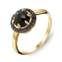 Pierścionek złoty 585 z agatem i czarnymi diamentami 0,14 ct
