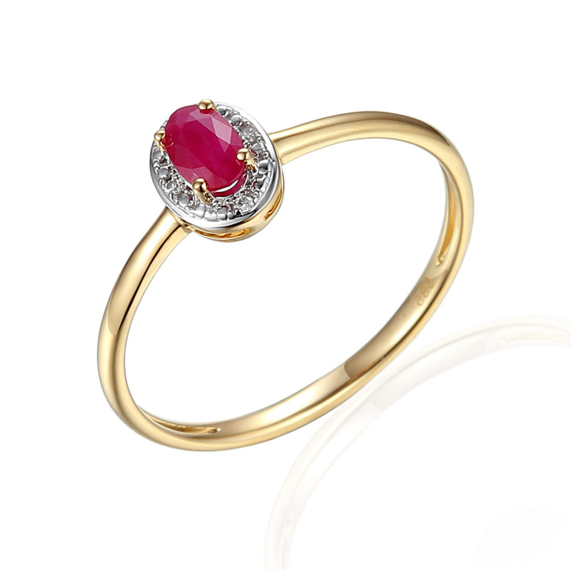 Pierścionek z diamentami 0,01 ct i rubinem 0,37ct, złoto 585