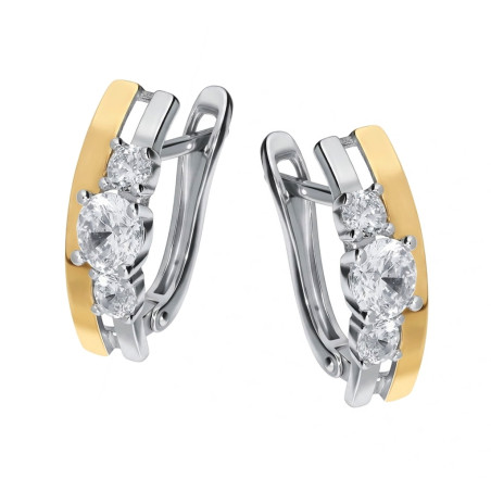 Srebrne kolczyki z cyrkoniami i złotą blaszką pr. 925 - JubilerSezam.pl