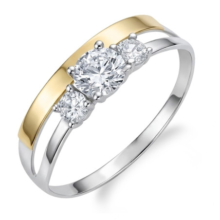 Srebrny Pierścionek z Cyrkoniami i Złotą Blaszką - JubilerSezam.pl