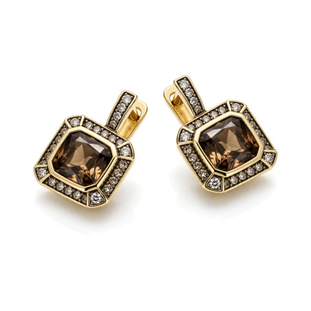 Złote kolczyki z kwarcem dymnym i diamentami - JubilerSezam.pl