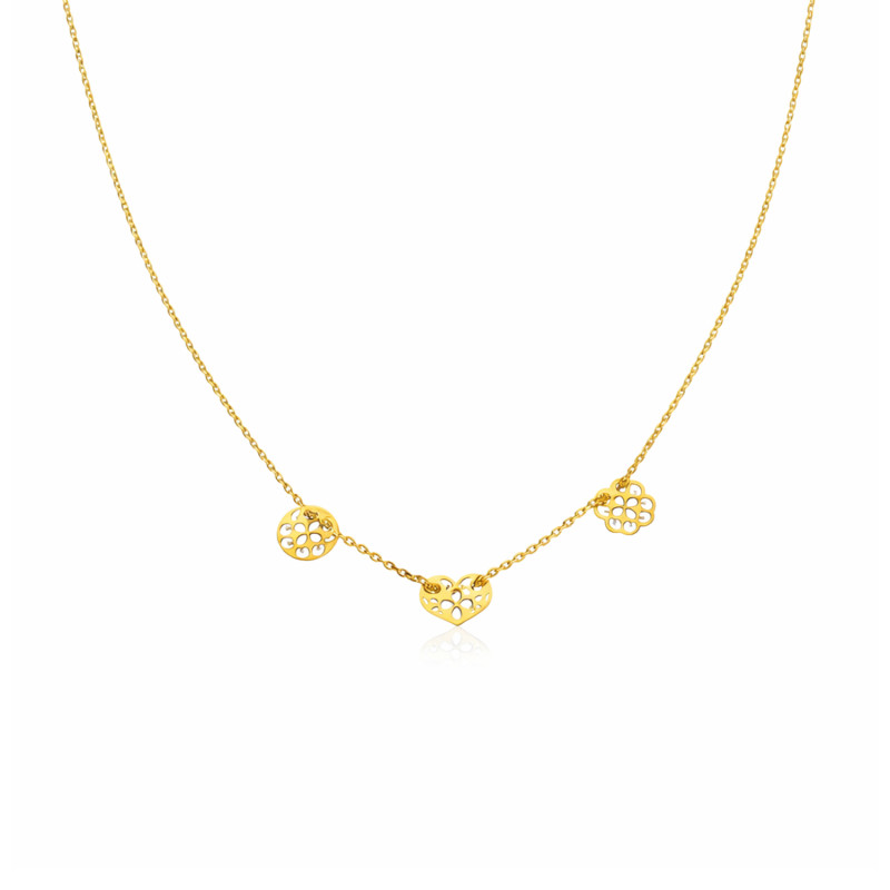 Złoty Naszyjnik Koniczyna, Serce i Koło pr. 585 - JubilerSezam.pl