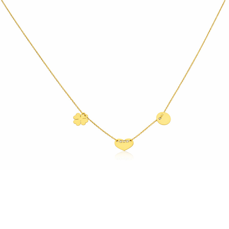 Złoty Naszyjnik Koniczynka, Serce, Kółko pr. 585 - JubilerSezam.pl