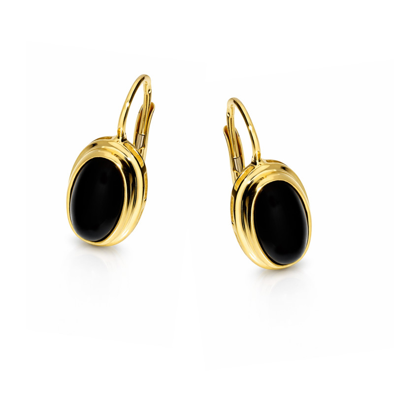 Złote kolczyki z owalnym onyksem pr. 585 - JubilerSezam.pl